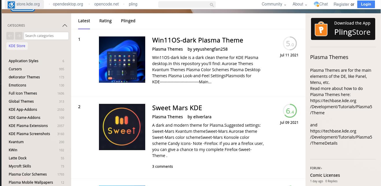 <a href='https://store.kde.org/browse?cat=104'>KDE Store</a>, where people get themes here